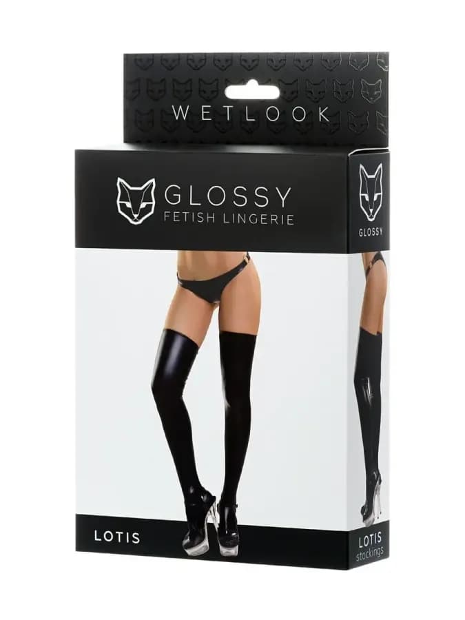 Черные эластичные чулочки Glossy L (имитация винила) — фото 4