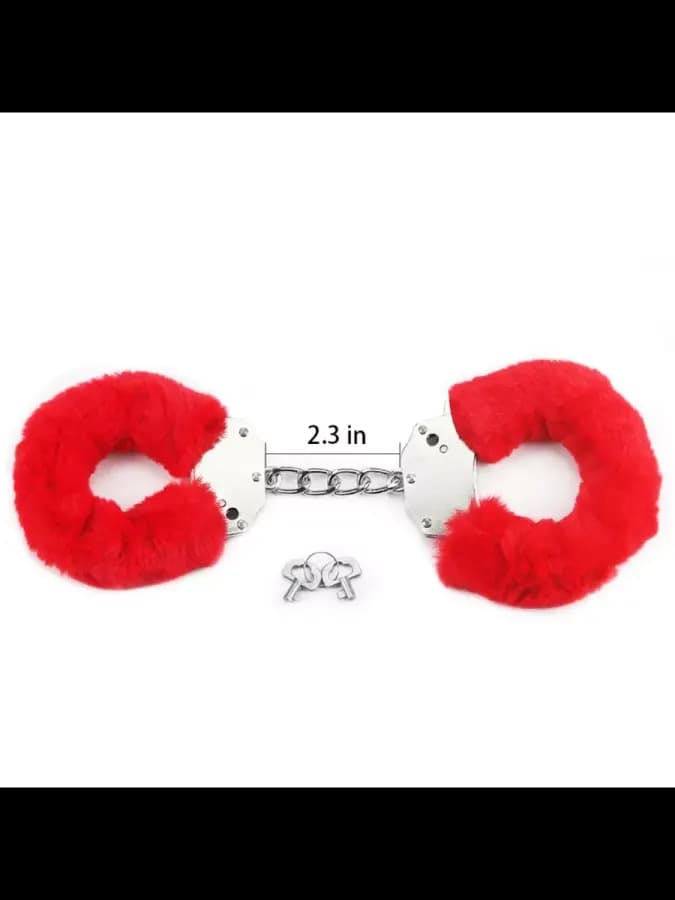 Металлические красные наручники с мехом Fetish Handcuffs — фото 3