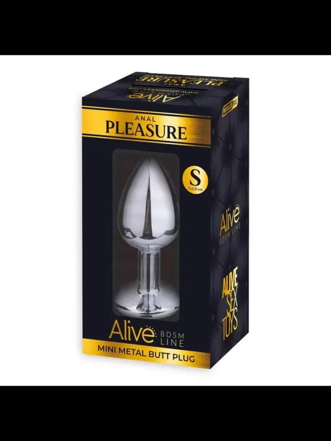 Маленькая металлическая анальная пробка с серым кристаллом Anal Pleasure от Alive (S: 7*2,8 см.)