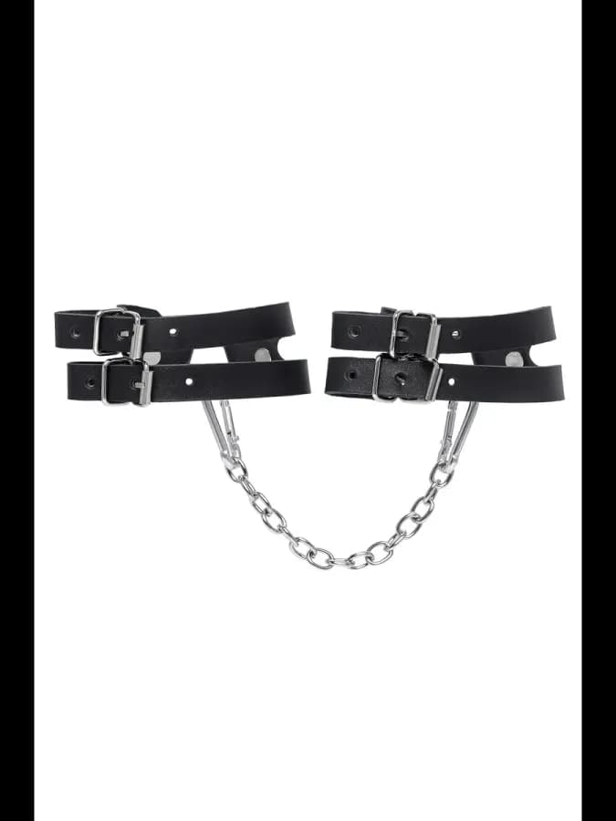 Оковы BDSM из двух ремешков натуральная кожа чёрные — фото 3