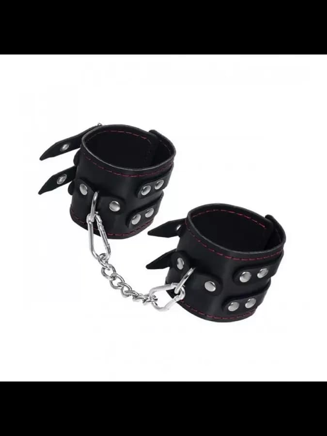 Наручники из натуральной кожи с соединительной цепью BDSM