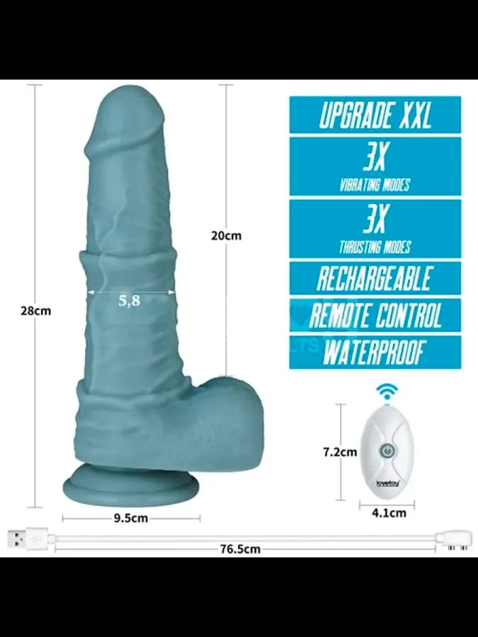 Реалистичный вибратор Lovetoy Nature coc (20*5,8 см) с функцией фрикции и пультом ДУ, голубой