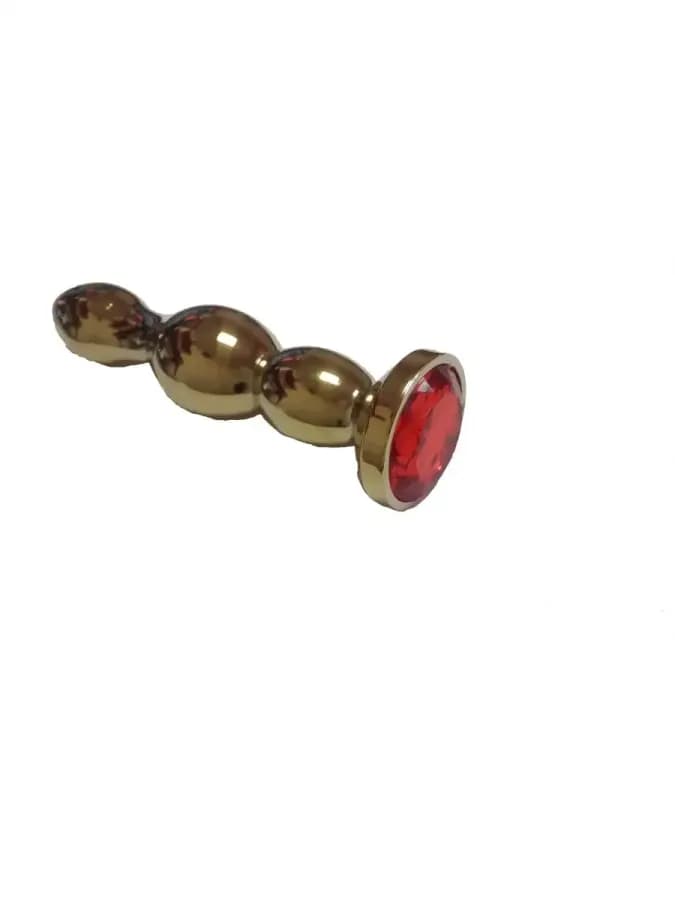 Анальная втулка с кристаллом ребристая Gold Plug Red 14 см — фото 1