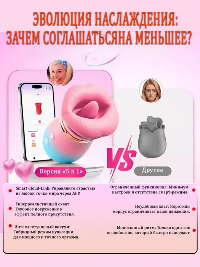 Вибромассажер-губы с APP: 360° бионическое действие