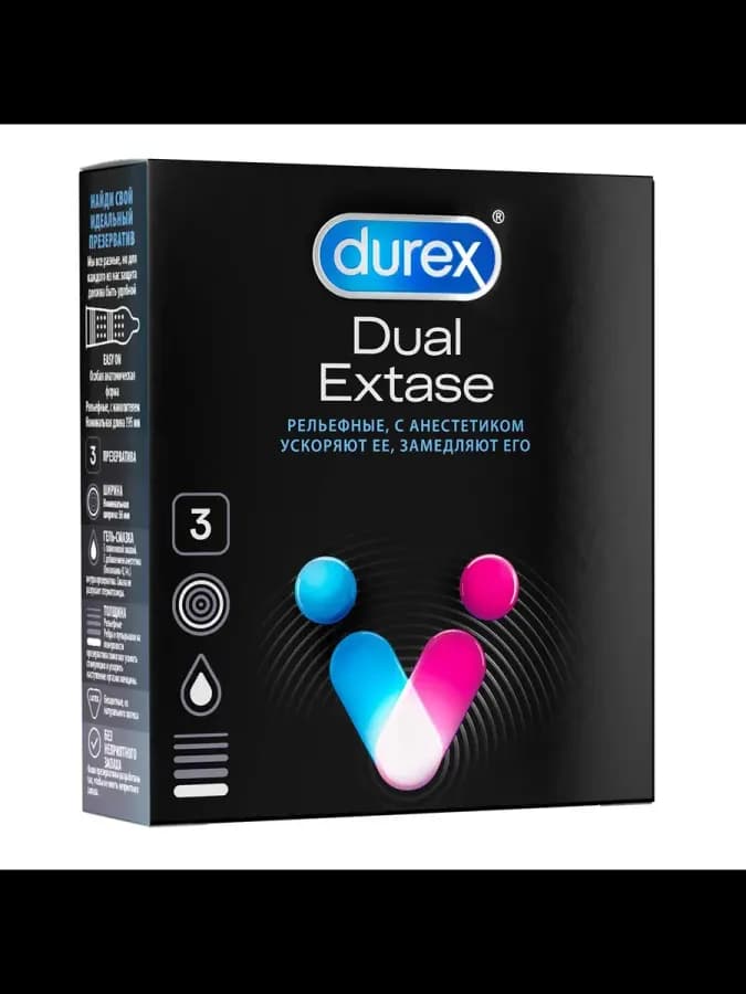 Презервативы Dual Extase Durex/Дюрекс 3шт -1 уп