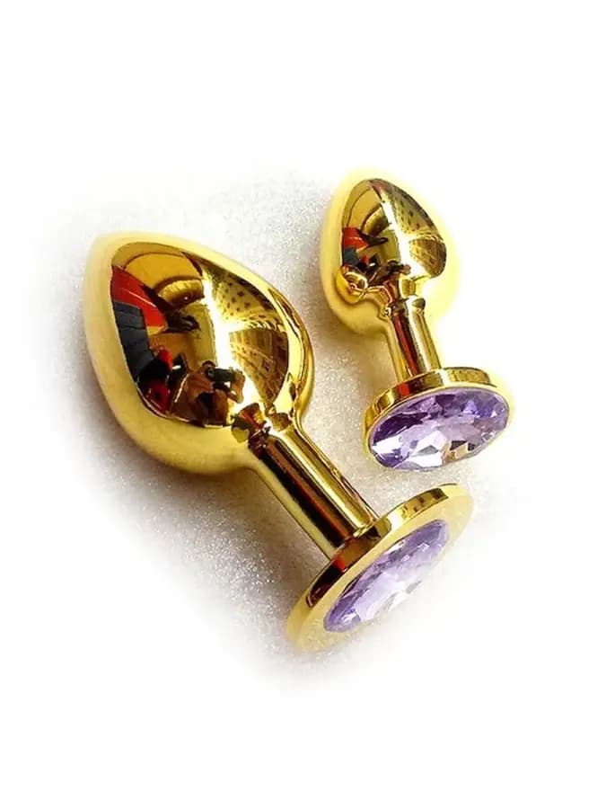 Анальная втулка с кристаллом Large Gold фиолетовый 9 см — фото 1