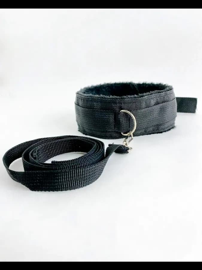 Мягкий ошейник БДСМ черный ткань мех 6 см — фото 4