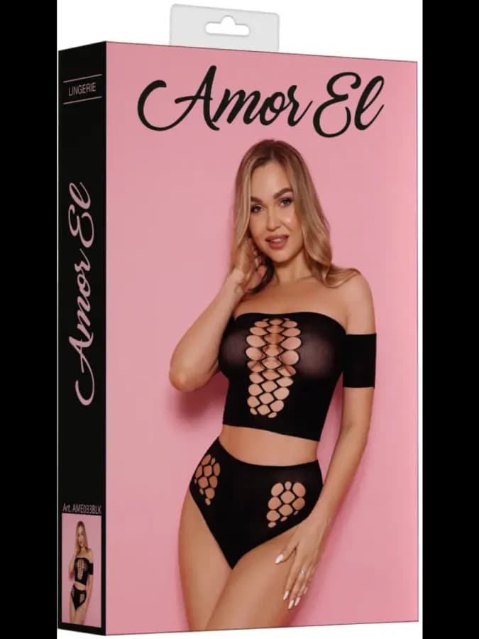 Комплект из топа и трусиков со шнуровкой (чёрный) — фото 2