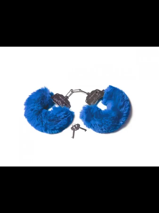 Наручники с пушистым мехом синие — фото 1