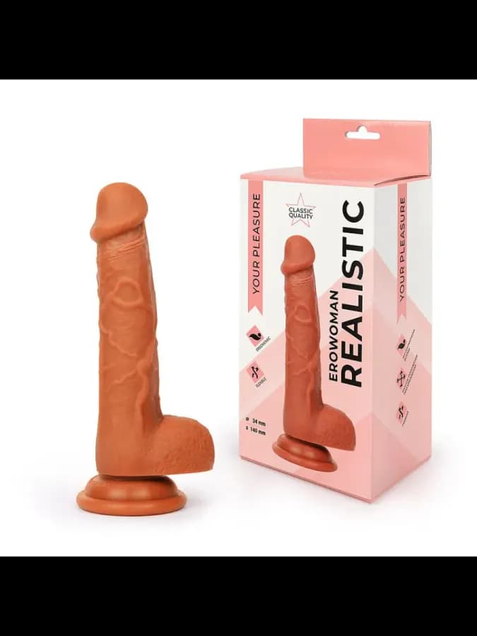 Реалистичный коричневый фаллоимитатор Erowoman - 18,5 см
