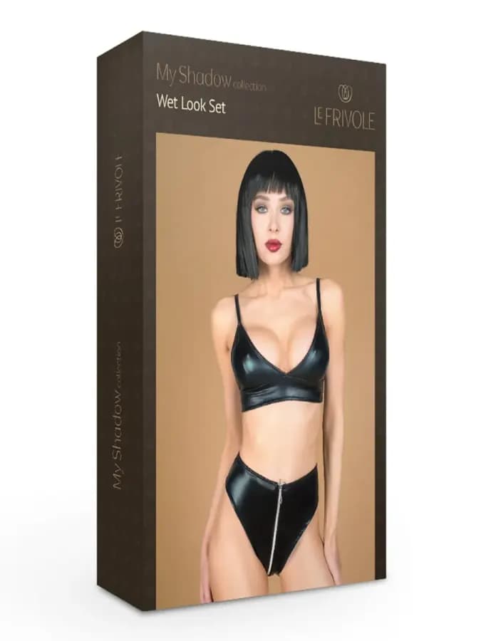Комплект лиф и трусики с молнией wet look черный XXXL