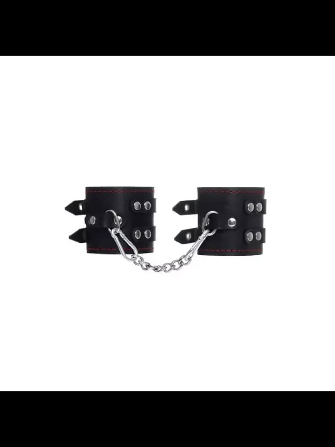 Наручники из натуральной кожи с соединительной цепью BDSM — фото 3