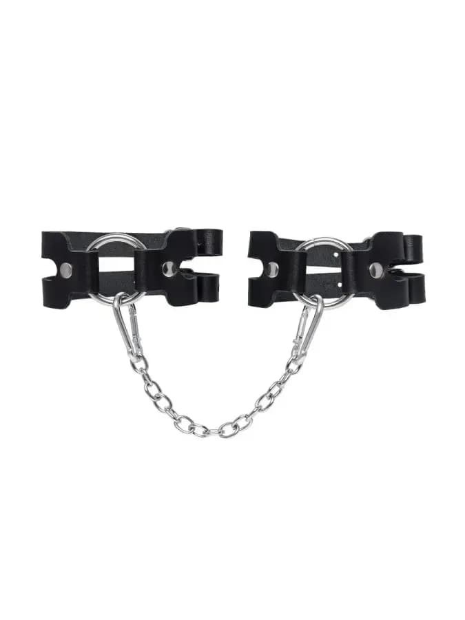 Оковы BDSM из двух ремешков натуральная кожа чёрные — фото 2