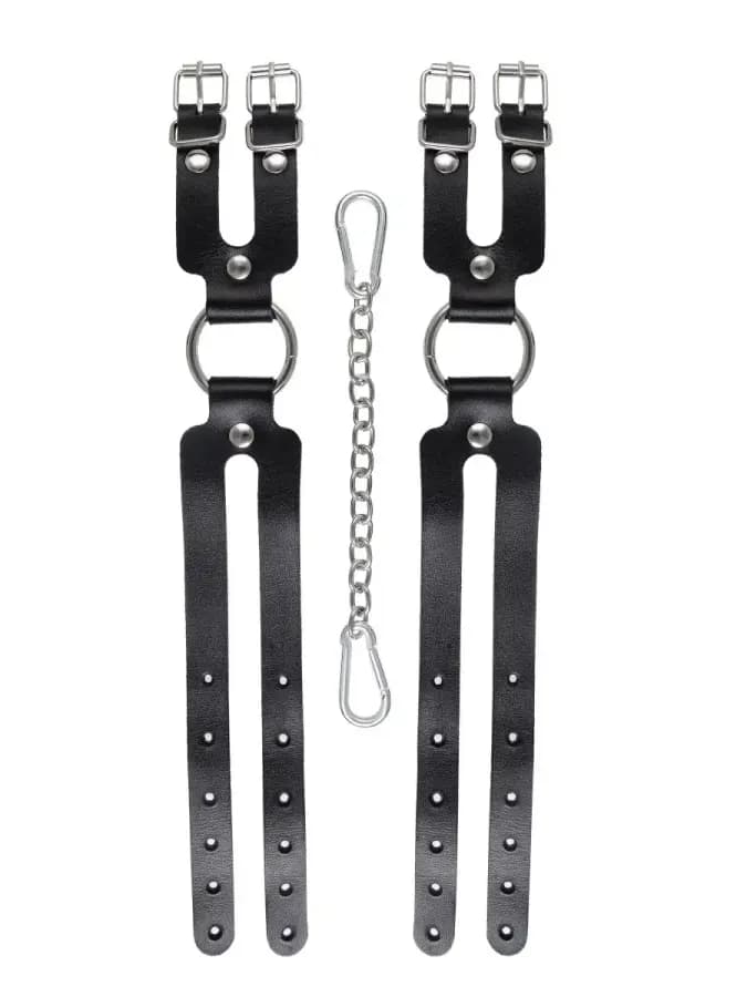 Оковы BDSM из двух ремешков натуральная кожа чёрные — фото 4