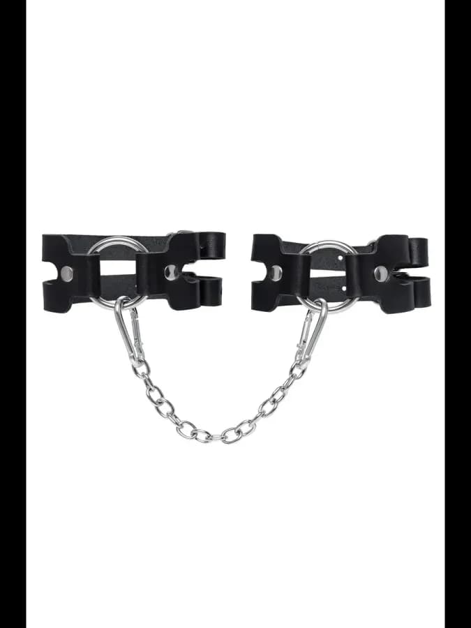 Оковы BDSM из двух ремешков натуральная кожа чёрные — фото 2