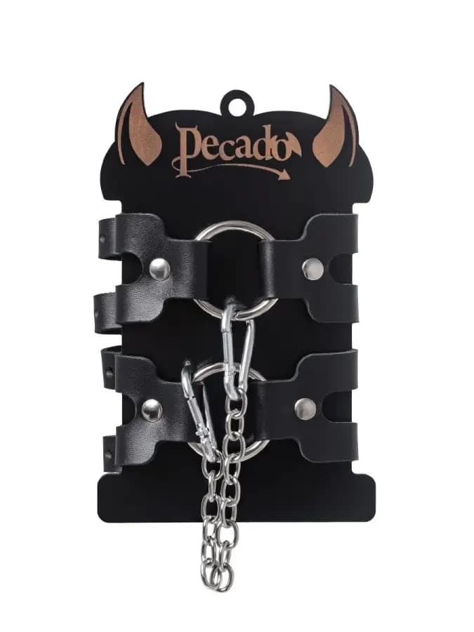 Оковы BDSM из двух ремешков натуральная кожа чёрные — фото 5