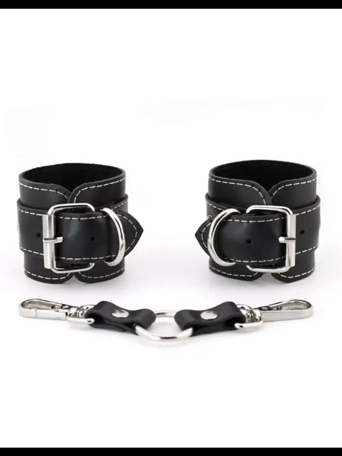 Наручники бдсм кожаные с рамками прошитые
